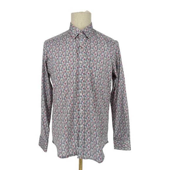 Robert Graham Woven Button Front Long Sleeve Shirt 80s Inspired Rainbow Print M - Picture 1 of 10